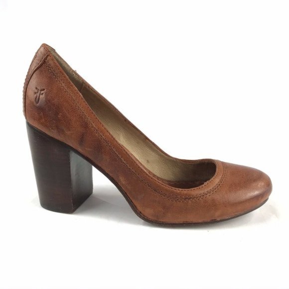 Frye Carson Round Toe Distressed Leather Brown Block Heels Size: 9 - Picture 3 of 13